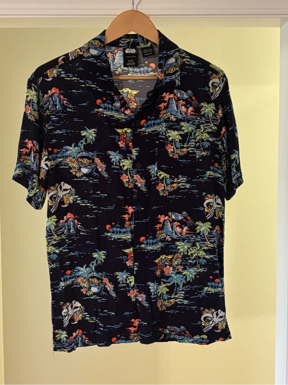 Star Wars Blue Hawaiian Print Button-Down Shirt Baby Yoda